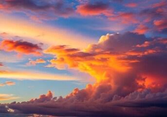 Obraz premium Dramatic Sunset Sky with Fiery Clouds and Golden Light.
