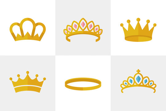 Princess tiara and crown illustration pack, ornate gold coronets, royal circlet designs, jeweled headpiece icons, regal ceremony graphics