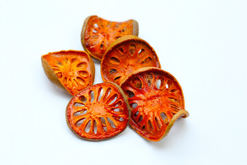 Fototapeta premium Dried bael slices used for herbal tea.