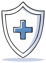 Fototapeta premium Shield with a Blue Cross Symbol. Concept for Healthcare, Protection, or Safety.