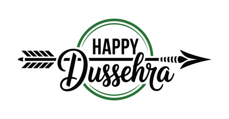 happy dussehra greeting with circular frame, decorative arrow, and elegant typography celebrating hindu festival © Zavivec