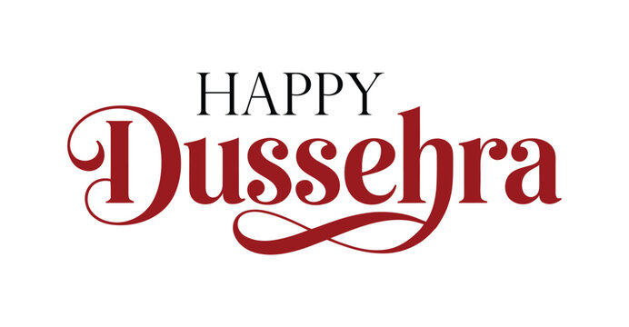 festive dussehra greeting with bold decorative typography in red and black celebrating hindu victory of good over evil
