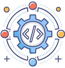 Obraz premium Technology gear icon with programming code symbol for software development and settings automation