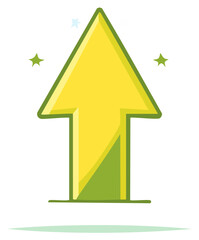 Cartoon Yellow Upward Arrow with Green Border and Stars Illustration Direction Indicator Progress