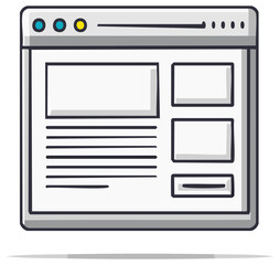 Obraz premium Simple cartoon illustration of a digital user interface window with text and image placeholders