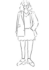 Black and White pencil 6b line Art Design of a woman in cute style suitable for design element. Confused expression girl illustration.