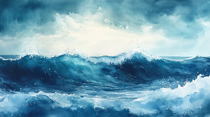 Obraz premium With Midjourney Pigment Watercolor Expressive Scene Ocean Heavy
