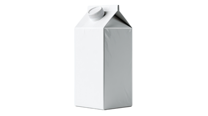 Blank white carton, likely for milk or juice.  Vertical, rectangular shape with a slightly hexagonal appearance.  A lid is visible.  Simple, clean design