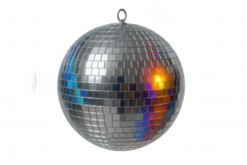 Classic disco ball reflecting colorful light, isolated on transparent background, perfect for party and celebration visuals