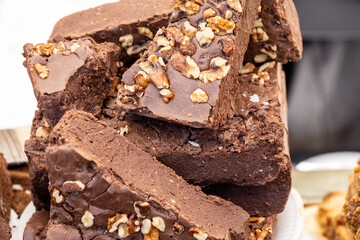 Handmade chocolate fudge with walnuts.