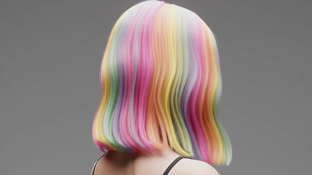 Striking Rainbow Hair Bob Cut on Person in Gray Background Portrait