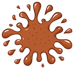 Cartoon brown liquid splash with dripping drops and splatter isolated artwork