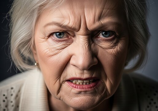 Angry Senior Woman Close Up.