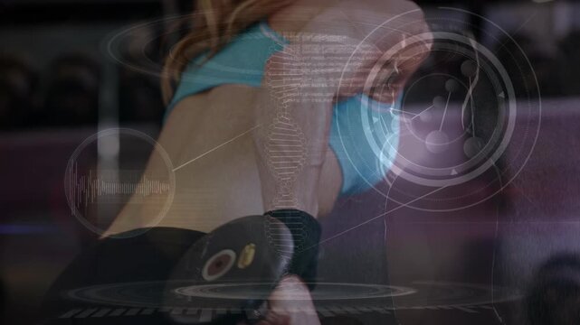 Animation of medical data processing over fit caucasian women