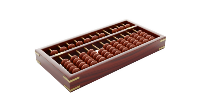 Traditional abacus isolated on transparent background, an ancient calculation tool for mathematics and arithmetic, with wooden beads and classic design