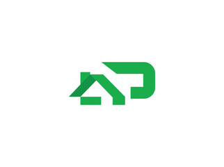 Modern real estate logo design featuring abstract house and roof shapes combined with bold letterforms. Created with clean geometric lines and a green color scheme, the design represents growth, p