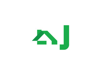 Modern real estate logo design featuring abstract house and roof shapes combined with bold letterforms. Created with clean geometric lines and a green color scheme, the design represents growth, j