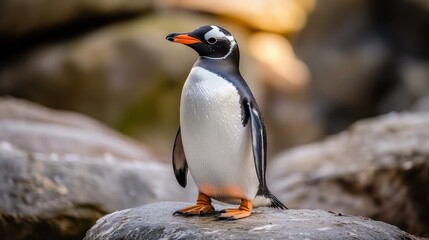Naklejka premium Gentoo Penguin Perched on Rock, Natural Habitat