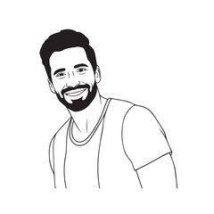 Handsome Man Black and White Illustration Vector Image Male Portrait Fashion Sketch Line Art Design