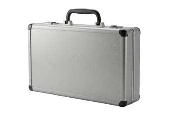 Isolated silver metal briefcase, modern storage and protection for business documents