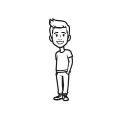 Handsome Man Black and White Illustration Vector Image Male Portrait Fashion Sketch Line Art Design