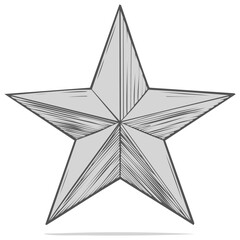 Obraz premium Hand Drawn Five Pointed Star Illustration with Sketchy Shading and Outline