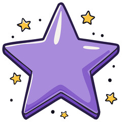 Cartoon Purple Star Shining with Yellow Stars and Black Dots, Celebration