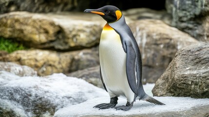 Obraz premium King Penguin standing on rocks near water