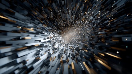 Abstract futuristic tunnel background with glowing light at the end, representing a portal to another dimension or a highspeed data stream