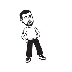 Handsome Man Black and White Illustration Vector Image Male Portrait Fashion Sketch Line Art Design