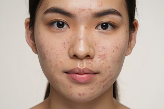 Acne treatment asian woman skincare routine facial blemishes skin problems dermatology face