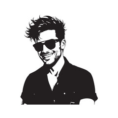Handsome Man Black and White Illustration Vector Image Male Portrait Fashion Sketch Line Art Design