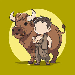 Cute Cartoon Character with Taurus Bull Symbol