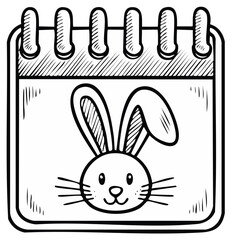 Obraz premium Easter bunny on calendar page in simple hand drawn sketch