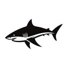 Obraz premium Shark Animal Vector Logo in Minimalist Black and White, Simple Design Ideal for Wildlife Branding and Nature Illustration 