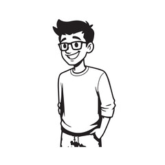 Handsome Man Black and White Illustration Vector Image Male Portrait Fashion Sketch Line Art Design