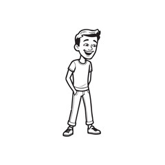Handsome Man Black and White Illustration Vector Image Male Portrait Fashion Sketch Line Art Design