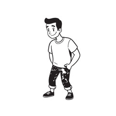 Handsome Man Black and White Illustration Vector Image Male Portrait Fashion Sketch Line Art Design