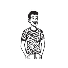 Handsome Man Black and White Illustration Vector Image Male Portrait Fashion Sketch Line Art Design