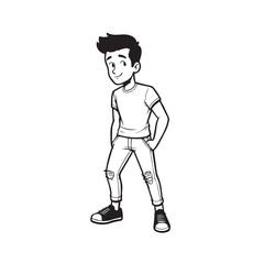 Handsome Man Black and White Illustration Vector Image Male Portrait Fashion Sketch Line Art Design