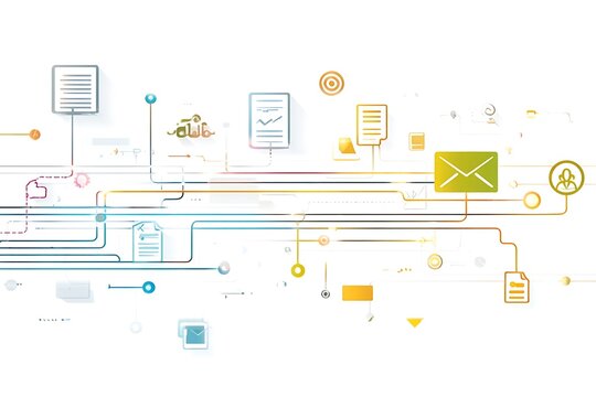 Dynamic modern business data flow and communication network, ideal for technology, marketing, and corporate visuals