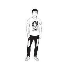 Handsome Man Black and White Illustration Vector Image Male Portrait Fashion Sketch Line Art Design
