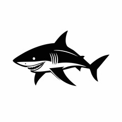Shark Fish Animal Vector Logo in Black and White, Minimalist and Simple Design, Perfect for Wildlife Branding, Nature Illustration, and Unique Animal Identity

