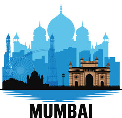 Iconic Mumbai skyline featuring Gateway of India and Ferris wheel, a vibrant urban travel destination.