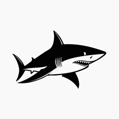 Obraz premium Shark Fish Animal Vector Logo in Black and White, Minimalist and Simple Design, Perfect for Wildlife Branding, Nature Illustration, and Unique Animal Identity 