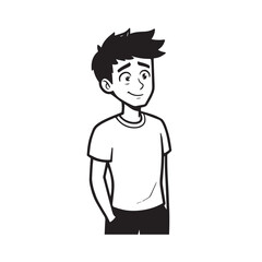 Handsome Man Black and White Illustration Vector Image Male Portrait Fashion Sketch Line Art Design