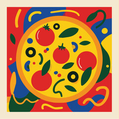 Vector illustration of Italian pizza with tomato for wall poster