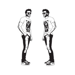 Handsome Man Black and White Illustration Vector Image Male Portrait Fashion Sketch Line Art Design