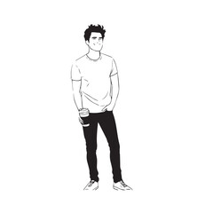 Handsome Man Black and White Illustration Vector Image Male Portrait Fashion Sketch Line Art Design