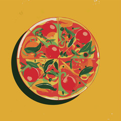 Vector illustration of Italian pizza with tomato for wall poster